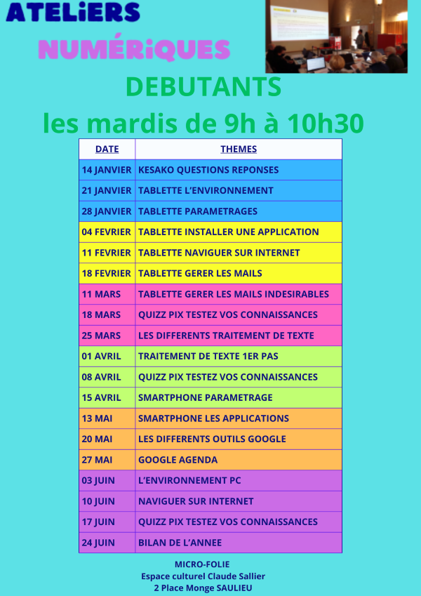 programme atelier débutant 1er semestre 2025 site