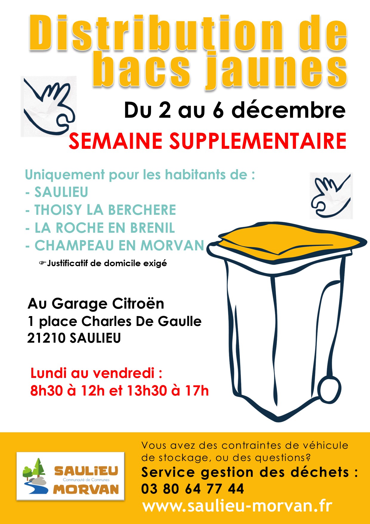 affiche distribution bacs jaunes semaine décembre